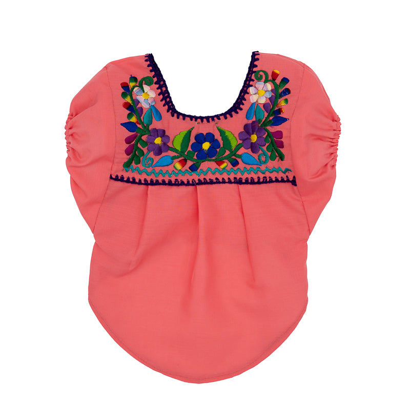 Embroidered coral dog blouse, featuring intricate designs for a touch of elegance in your pet's wardrobe.