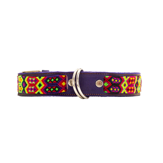 Tail-waggingly stylish leather collar with colorful silk thread accents