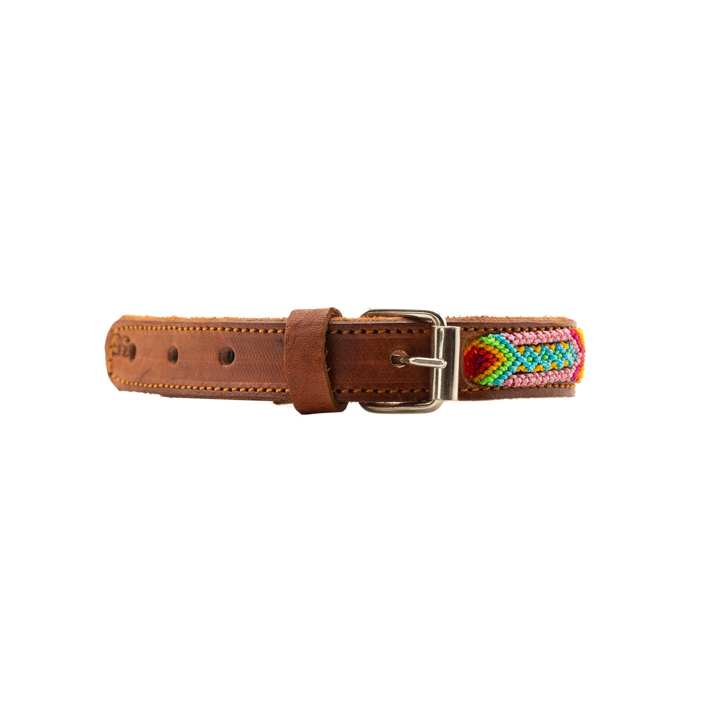 Handcrafted leather collar adorned with intricate artisanal weaving