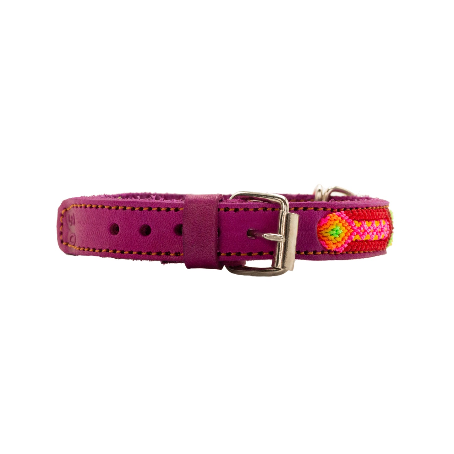 Custom-made pet collar from Chiapas, Mexico, featuring unique silk thread embellishments