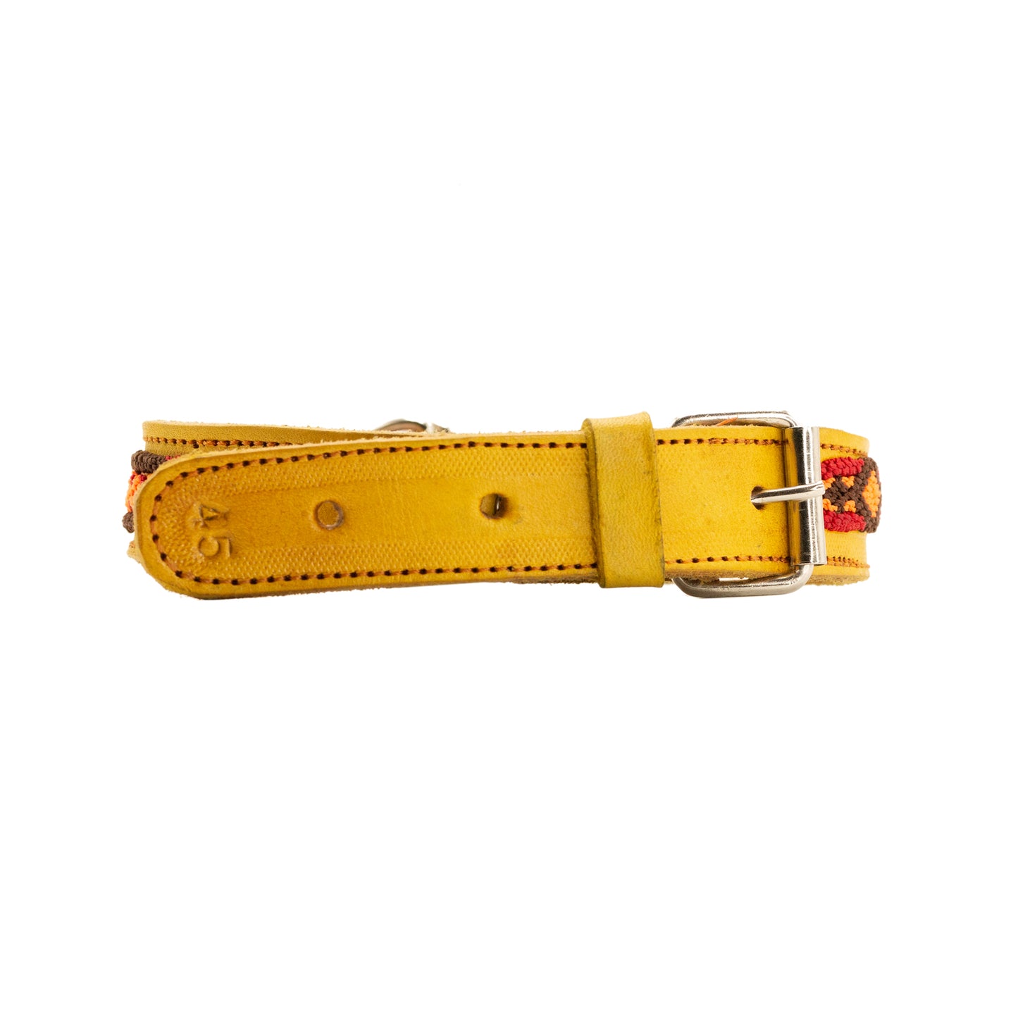 Vibrant silk thread patterns accentuating a handmade leather pet collar