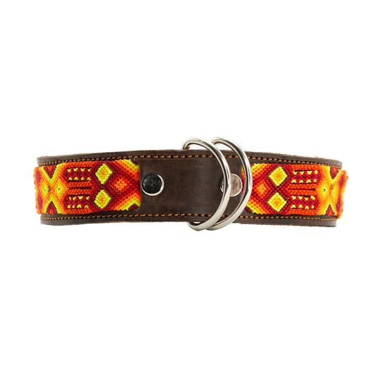 Premium leather collar adorned with bespoke silk thread motifs