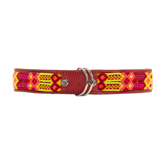 Colorful and unique design on a handmade leather pet collar