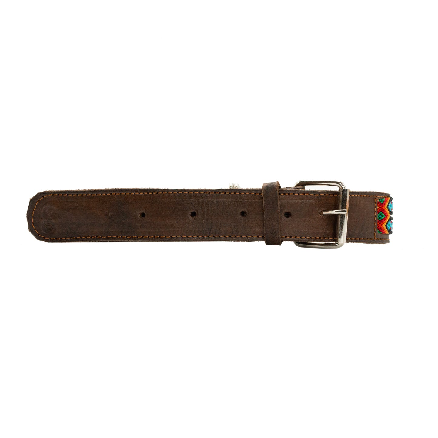 Bespoke leather collar adorned with handwoven silk thread motifs
