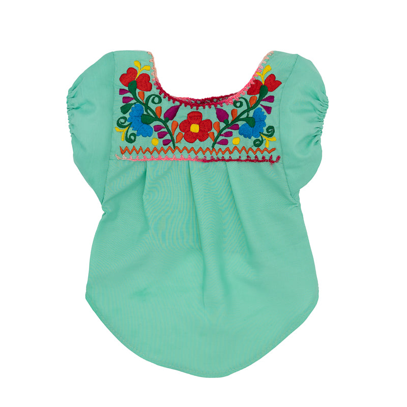 Embroidered minnt green dog blouse, featuring intricate designs for a touch of elegance in your pet's wardrobe.