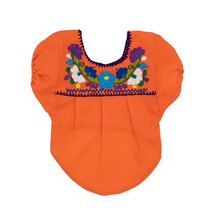 Embroidered orange dog blouse, featuring intricate designs for a touch of elegance in your pet's wardrobe.