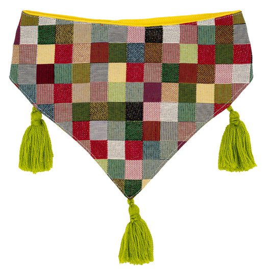 Lively dog bandana featuring a mosaic of bright colors