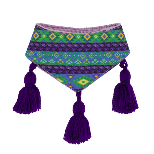 Cheerful dog bandana featuring a lively spectrum of purple hues