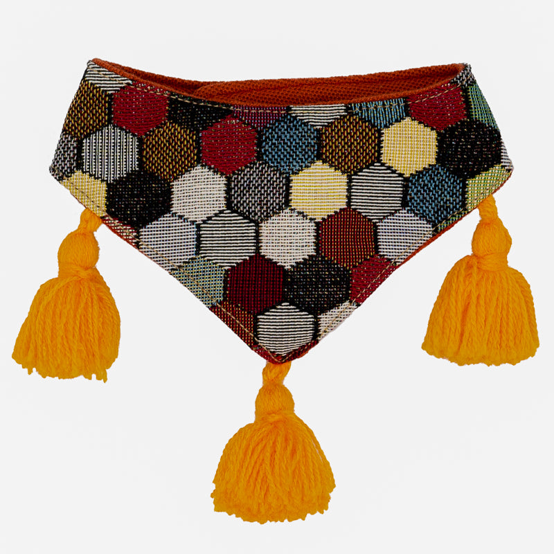 Whimsical dog bandana featuring a palette of vibrant colors